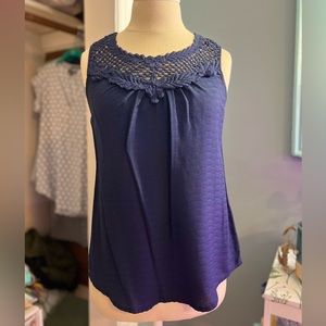 Navy Blue Tank with Crochet/Lace Details